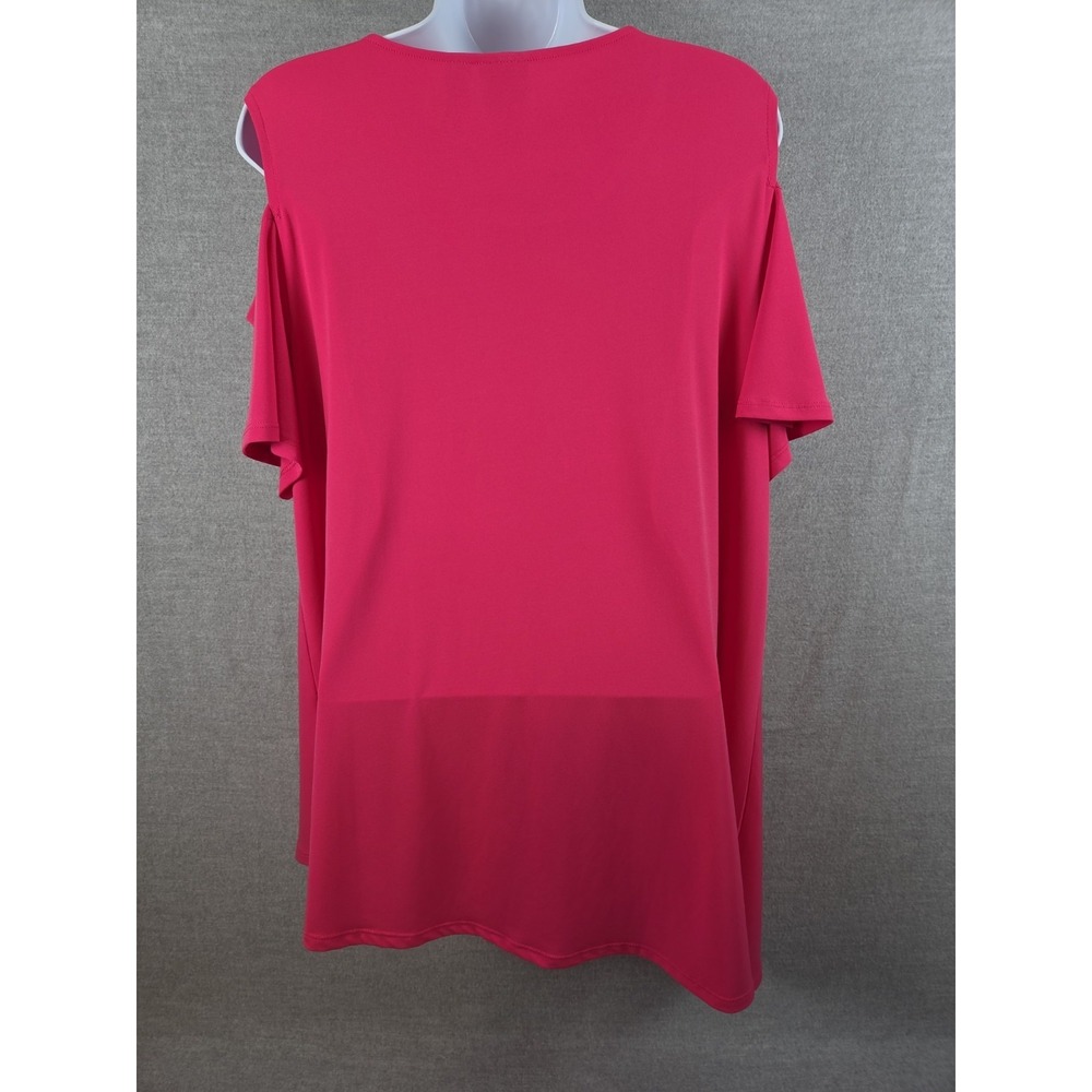 Chicos 2‎ Cold Shoulder Top Womens L Hot Barbie Pink Hi Low Liquid Knit Flowy - Picture 4 of 6